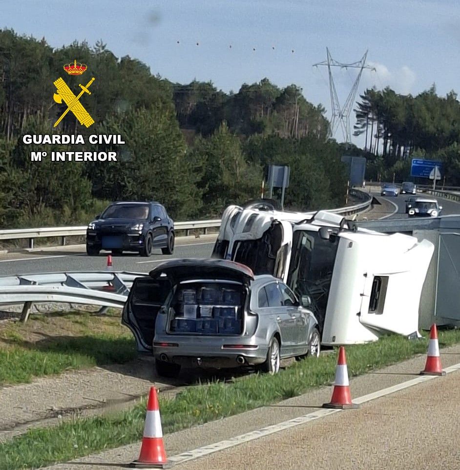 Roban en un tráiler accidentado en la A 6 a su paso por León. | GUARDIA CIVIL