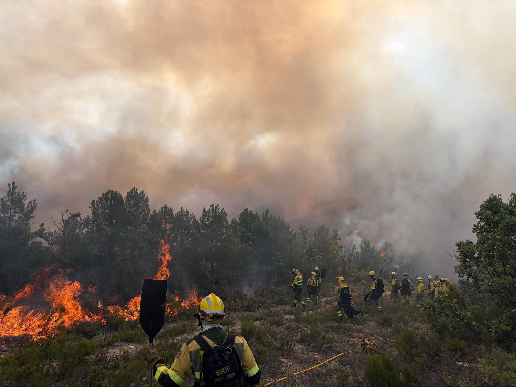 Imagen del incendio de San Vicente, con las brigadas aplicando fuego técnico. | BRIF DE TABUYO