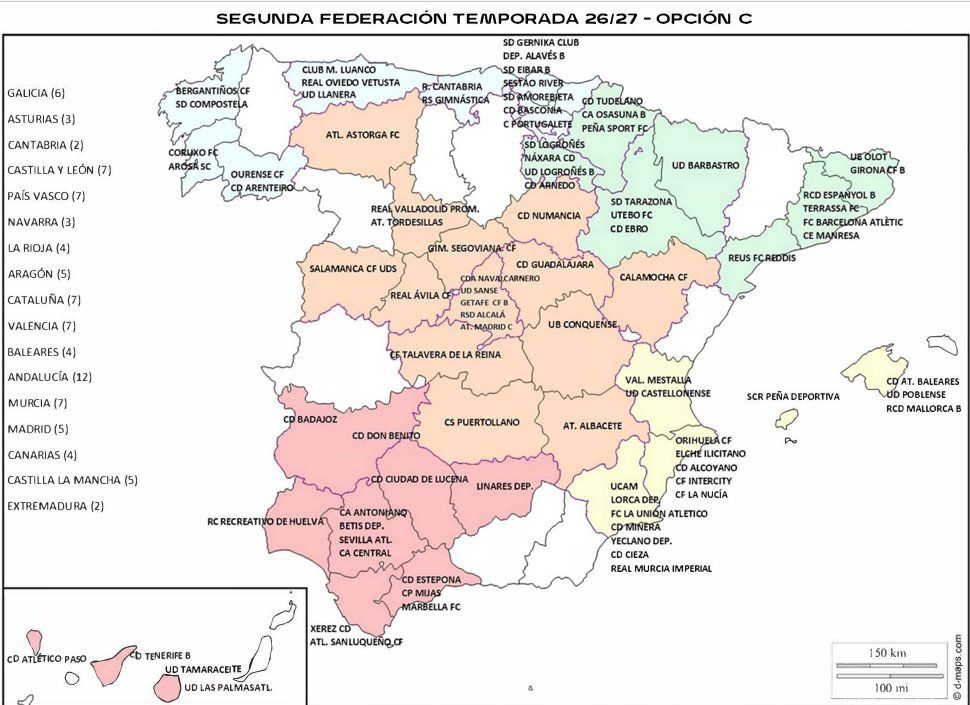 Imagen de la división de los grupos de Segunda Federación donde milita el Astorga. L.N.C.