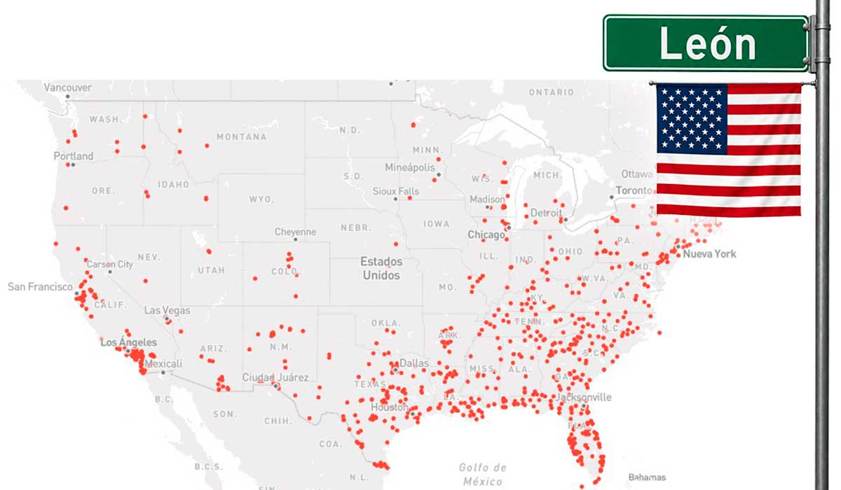 Lugares de Estados Unidos con vías públicas que contengan la palabra 'León'. | L.N.C. Lugares de Estados Unidos con vías públicas que contengan la palabra 'León'. | L.N.C.