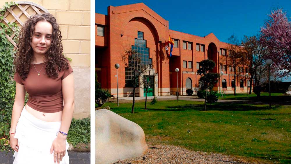 Sandra Marcos Díez, que recibirá uno de los Premios Extraordinarios, y el IES Lancia en el que estudia. |  L.N.C.