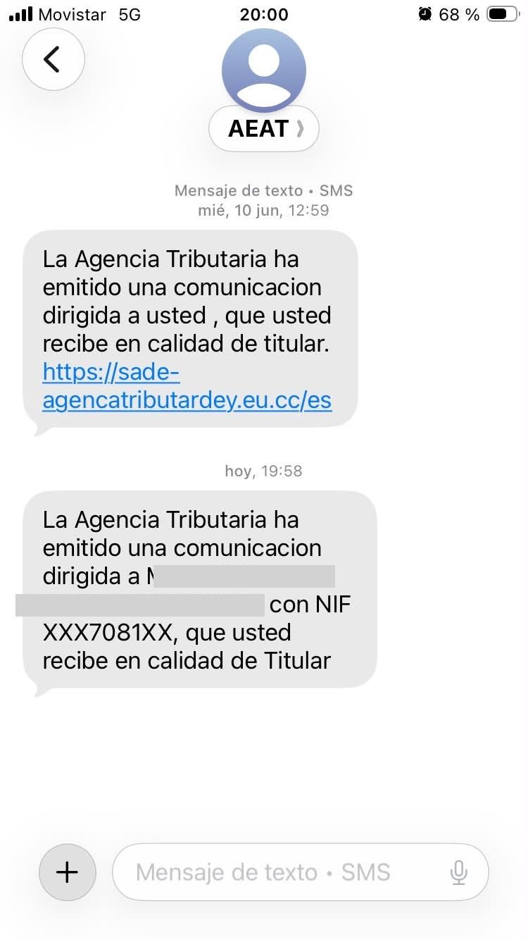 Nueva oleada de mensajes que suplantan a Hacienda. | L.N.C.