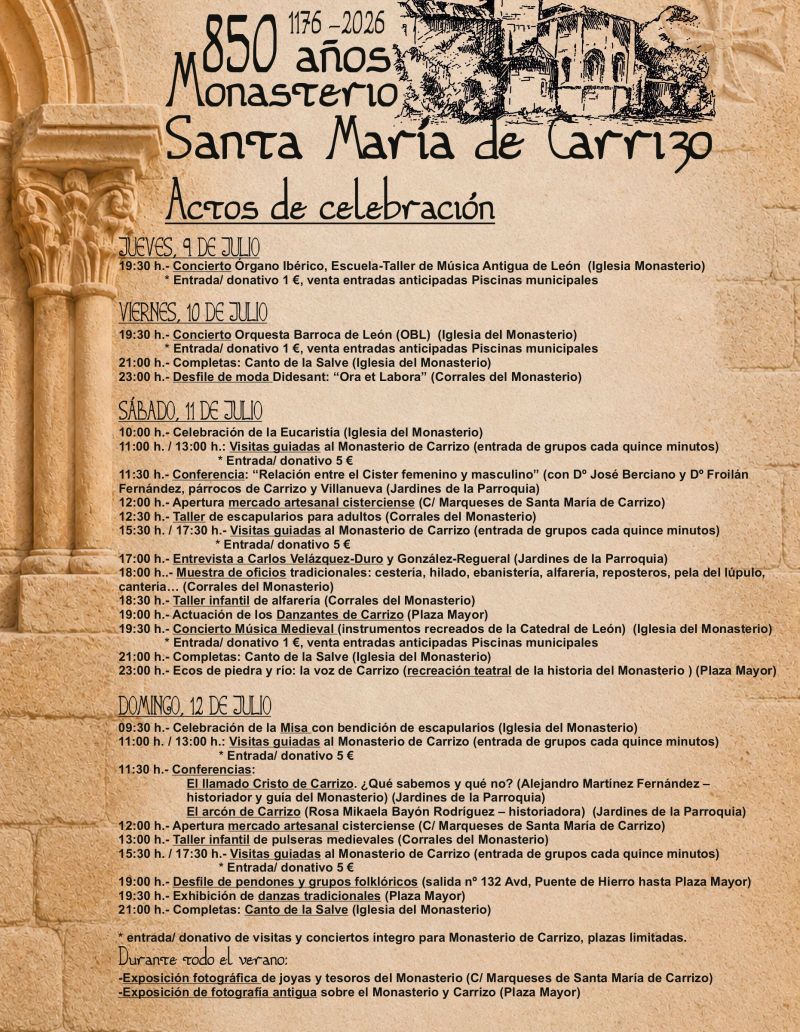 El cartel de las actividades por el aniversario del Monasterio de Carrizo.
