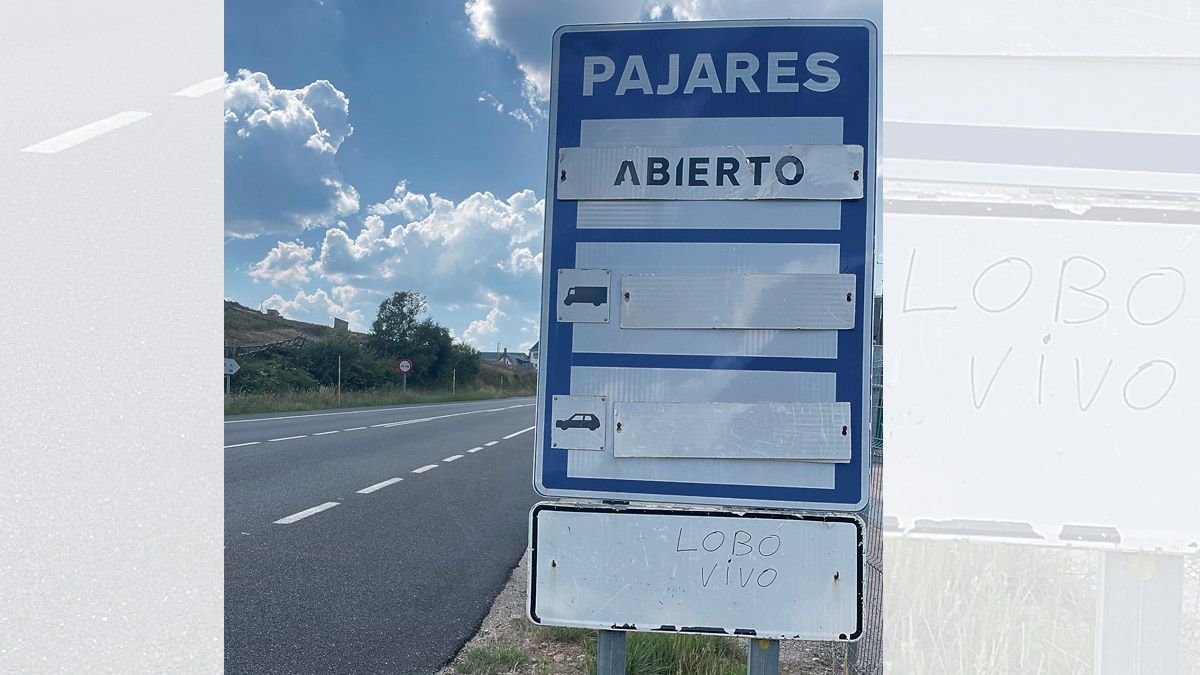 El Puerto de Pajares está abierto pero alguien le ha añadido al cartel que lo que anda por allí es un lobo vivo. | L.N.C.