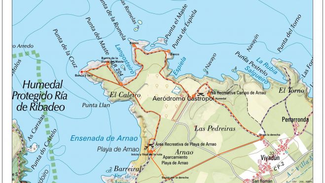 Mapa de la Playa de Arnao, puntas en acantilados y Humedal Mapa de la Playa de Arnao, puntas en acantilados y Humedal