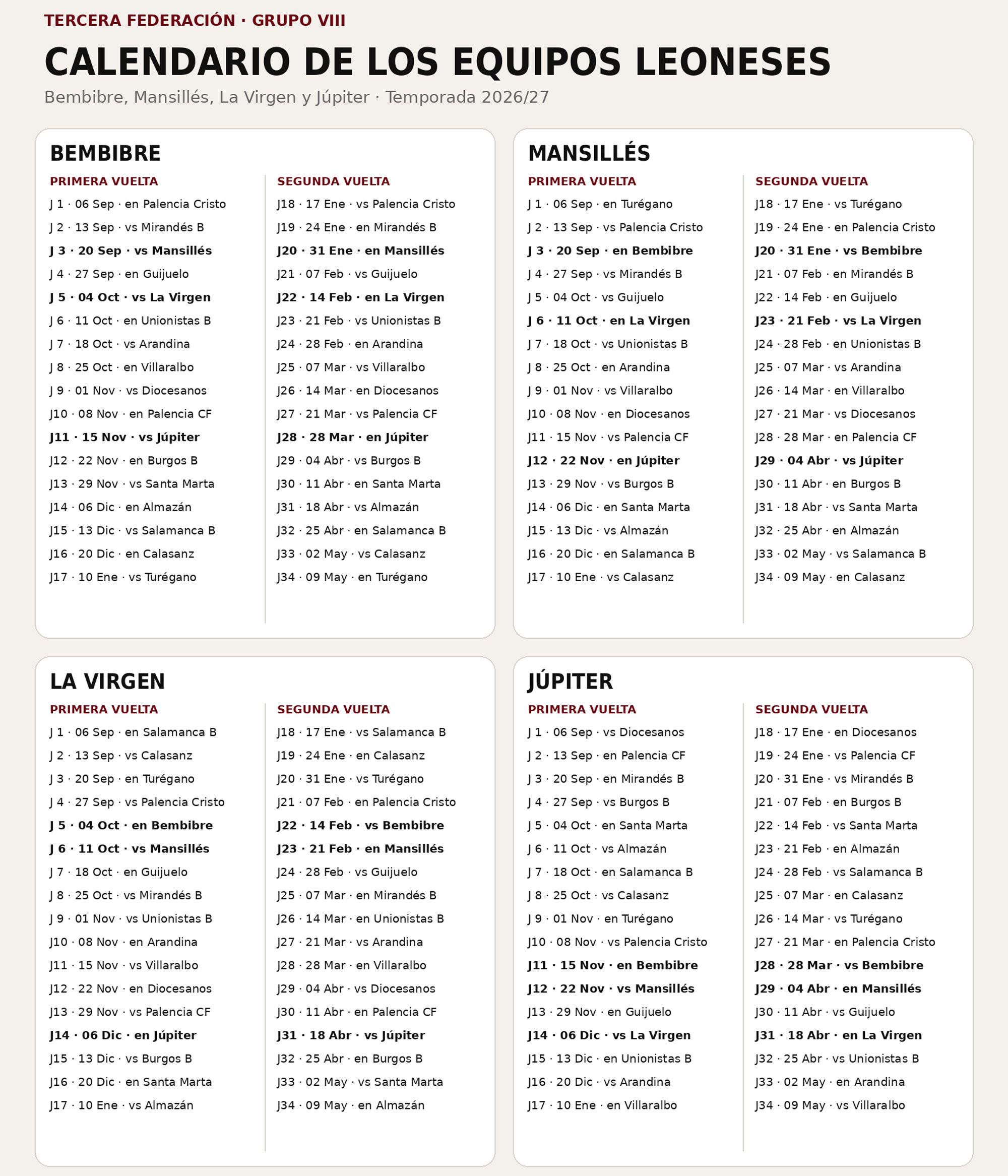 calendario tercera grupo viii leoneses