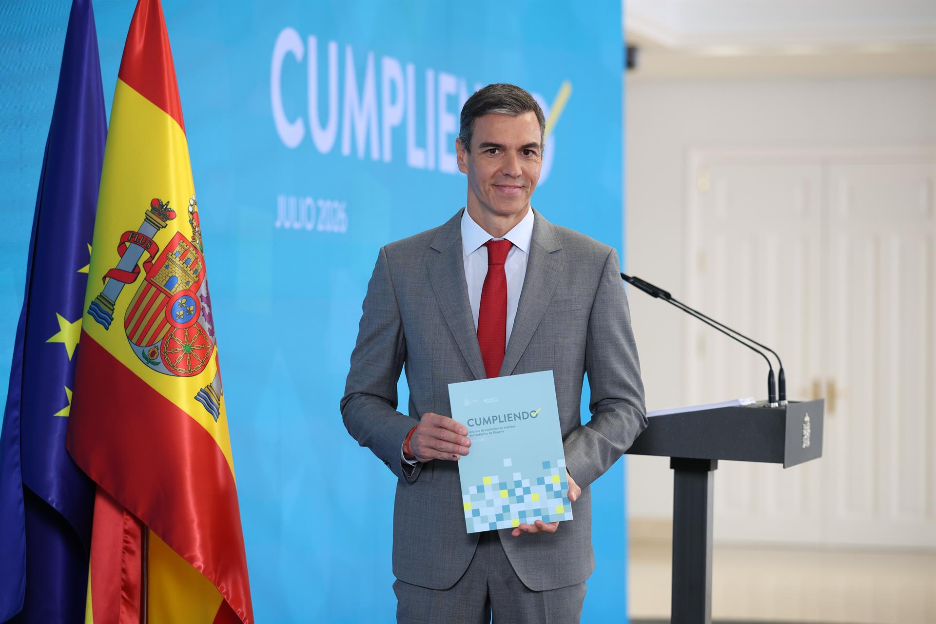 Pedro Sánchez, tras anunciar la elección de Zaragoza como sede de la Agencia Estatal de Salud Pública. | EUROPA PRESS