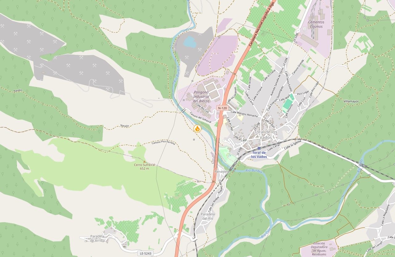 Ubicación del fuego, según la información de la Junta.