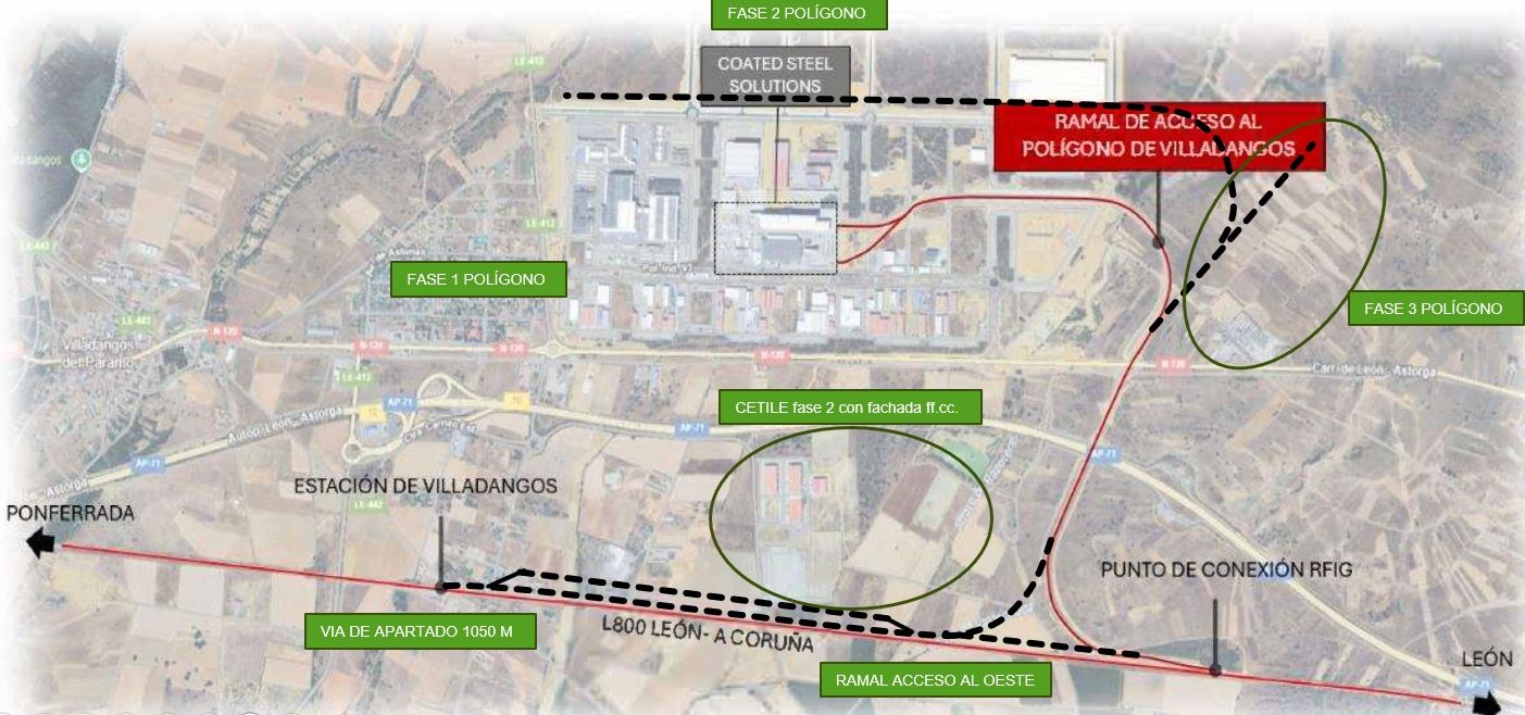 Plano de la mejora propuesta por las organizaciones ferroviarias en en entorno de Villadangos y Chozas de Abajo. | LNC