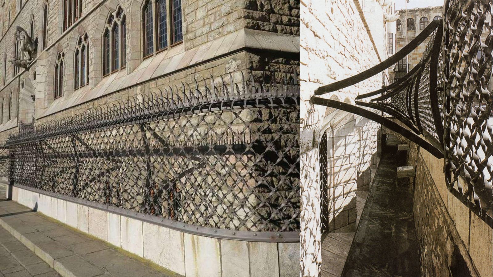 Dos imágenes de la verja forja para cierre del foso de la Casa Botines de la capital leonesa (1892/1893). Dos imágenes de la verja forja para cierre del foso de la Casa Botines de la capital leonesa (1892/1893).