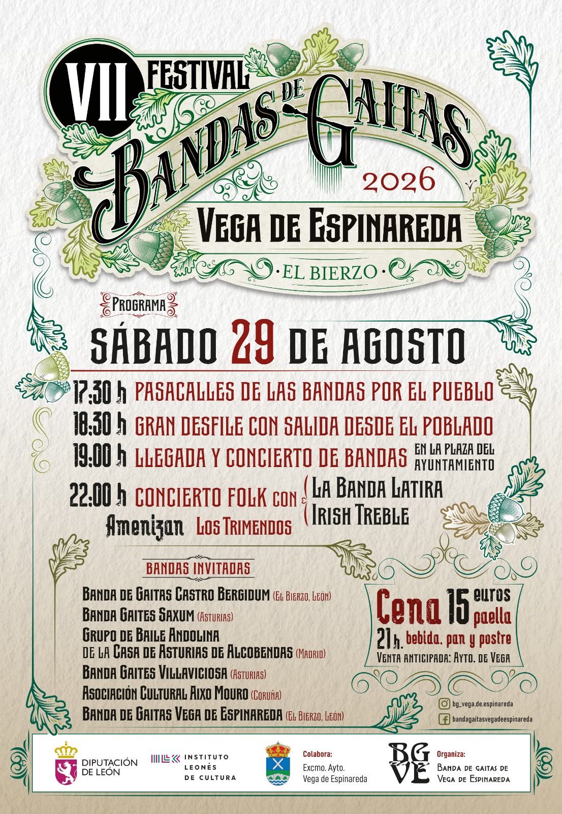 Cartel del festival de gaitas de Vega de Espinareda. Cartel del festival de gaitas de Vega de Espinareda.