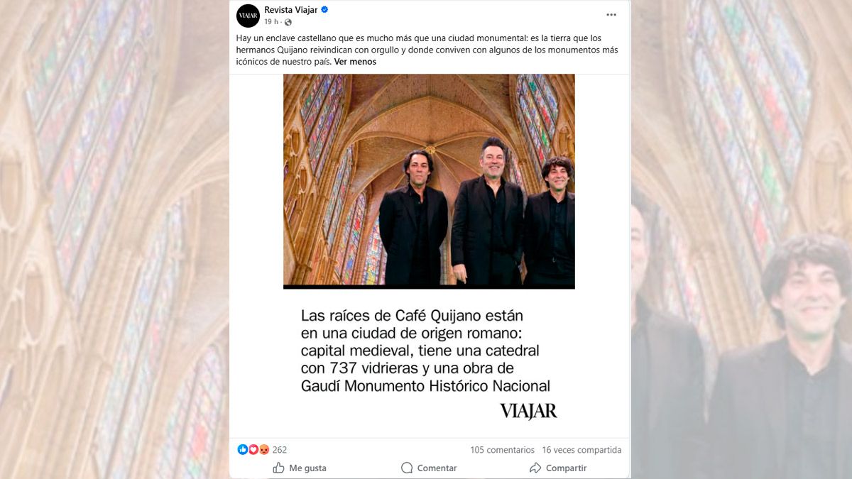 Publicación en Facebook de la revista Viajar. 