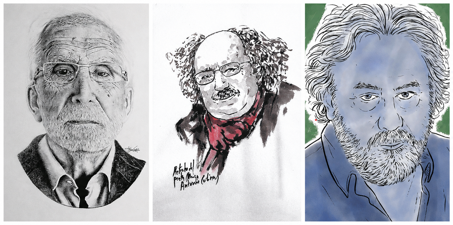 Retratos de Luis Mateo Díez, Antonio Colinas y Julio Llamazares. Retratos de Luis Mateo Díez, Antonio Colinas y Julio Llamazares.