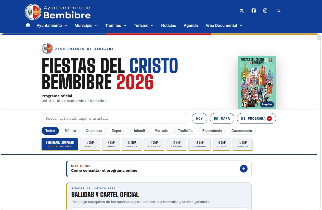 Captura del nuevo programa oficial interactivo de las Fiestas del Cristo de Bembibre.