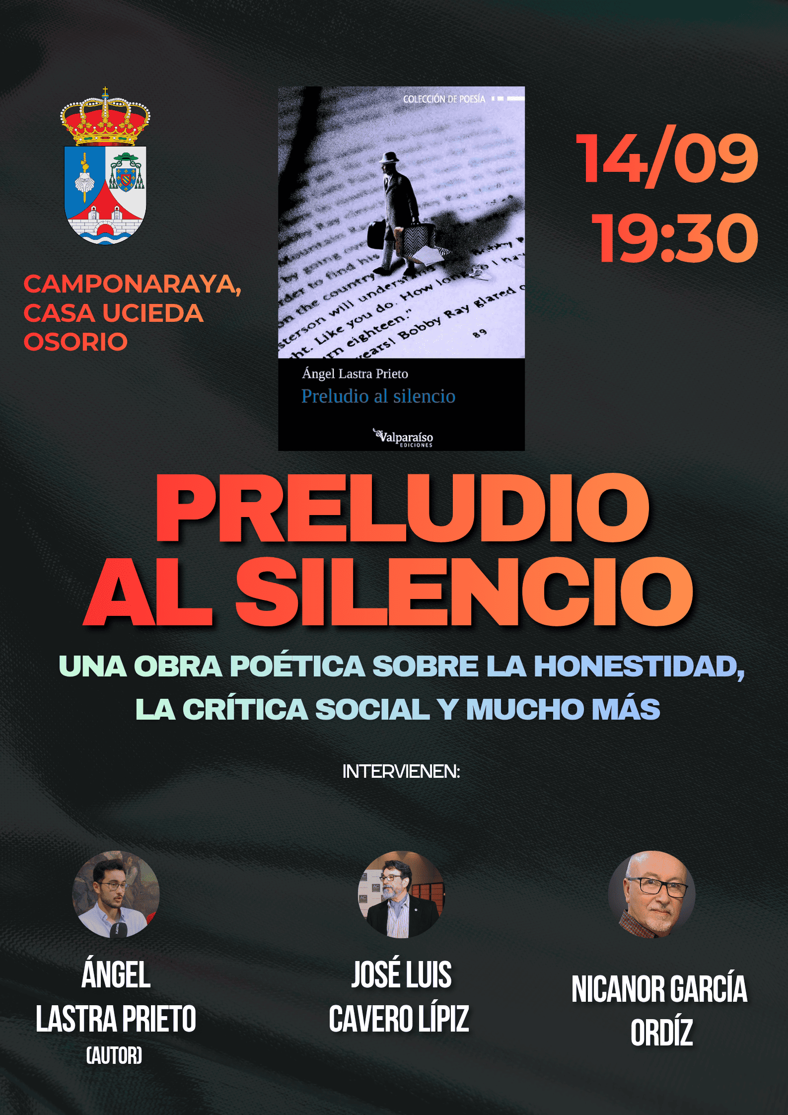 Ángel Lastra presenta 'Preludio al silencio' en Camponaraya. Ángel Lastra presenta 'Preludio al silencio' en Camponaraya.