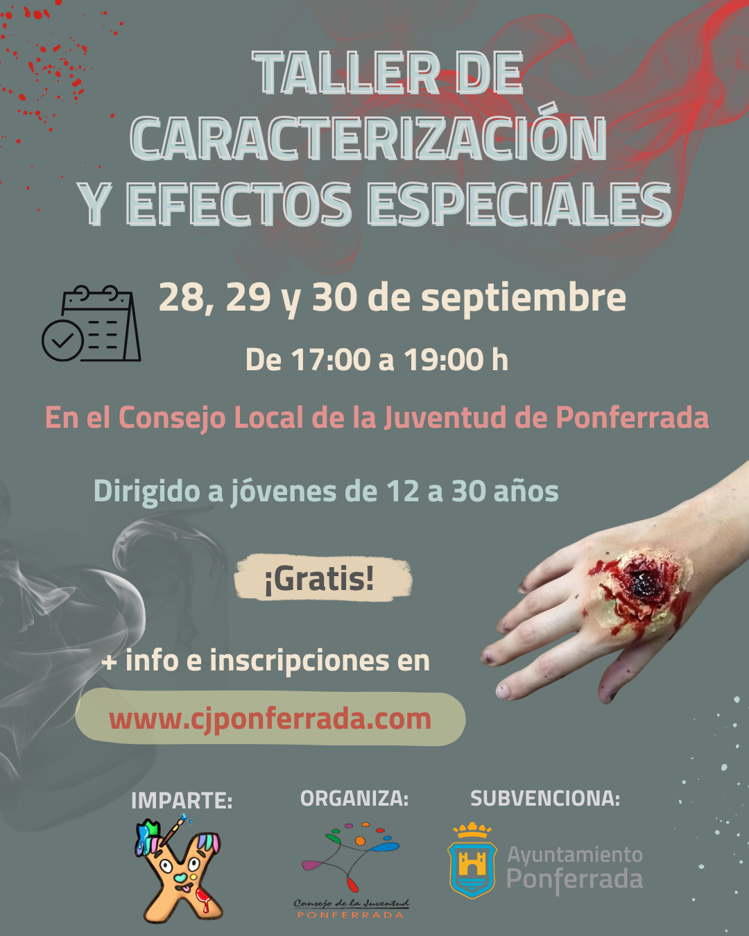 Cartel del taller gratuito de caracterización y efectos especiales. Cartel del taller gratuito de caracterización y efectos especiales.