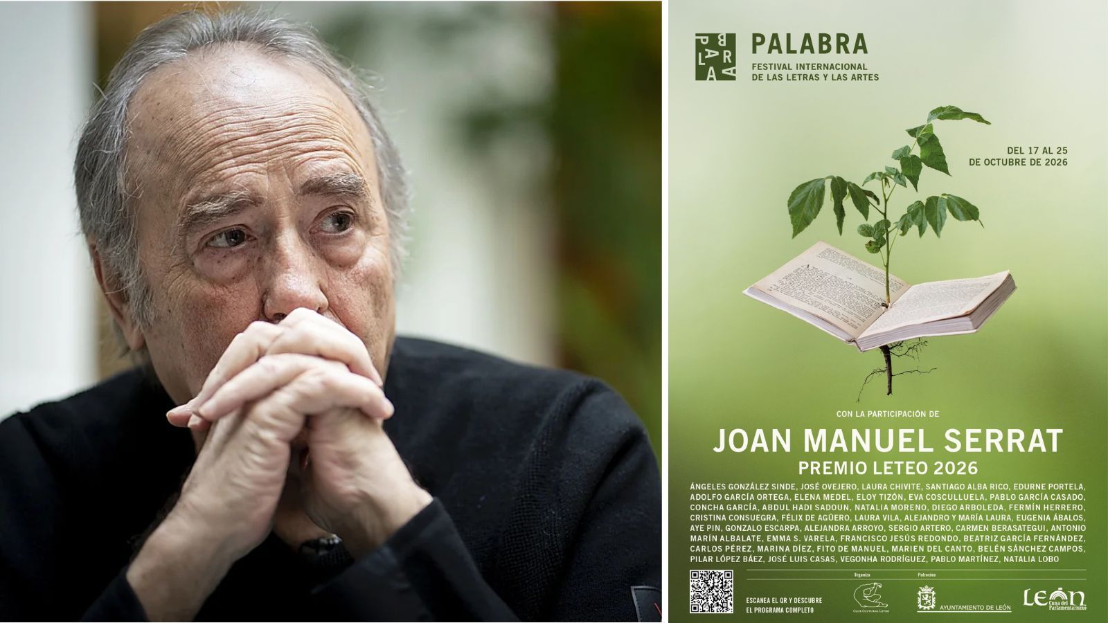 Joan Manuel Serrat en una imagen de archivo de ABC y el cartel del VI Festival Palabra. Joan Manuel Serrat en una imagen de archivo de ABC y el cartel del VI Festival Palabra.