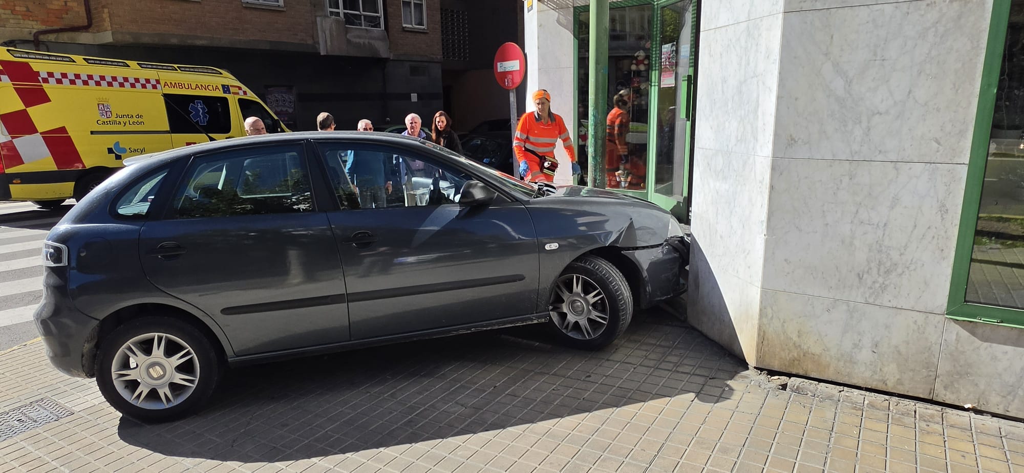 Seat Ibiza estampado en la entrada de la Floristería Bardón de Ponferrada. | L.N.C. Seat Ibiza estampado en la entrada de la Floristería Bardón de Ponferrada. | L.N.C.