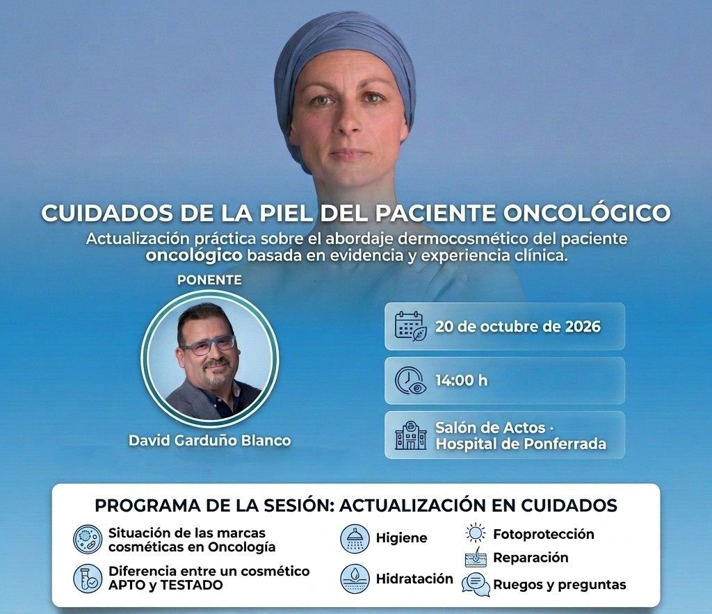 Cartel sobre el taller de cuidados de la piel oncológicos. 