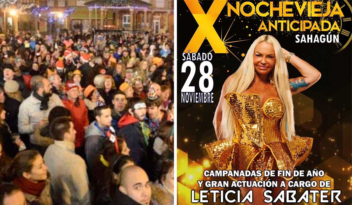 Imagen de archivo de la Nochevieja Anticipada de Sahagún y un cartel de esta edición. | L.N.C. Imagen de archivo de la Nochevieja Anticipada de Sahagún y un cartel de esta edición. | L.N.C.