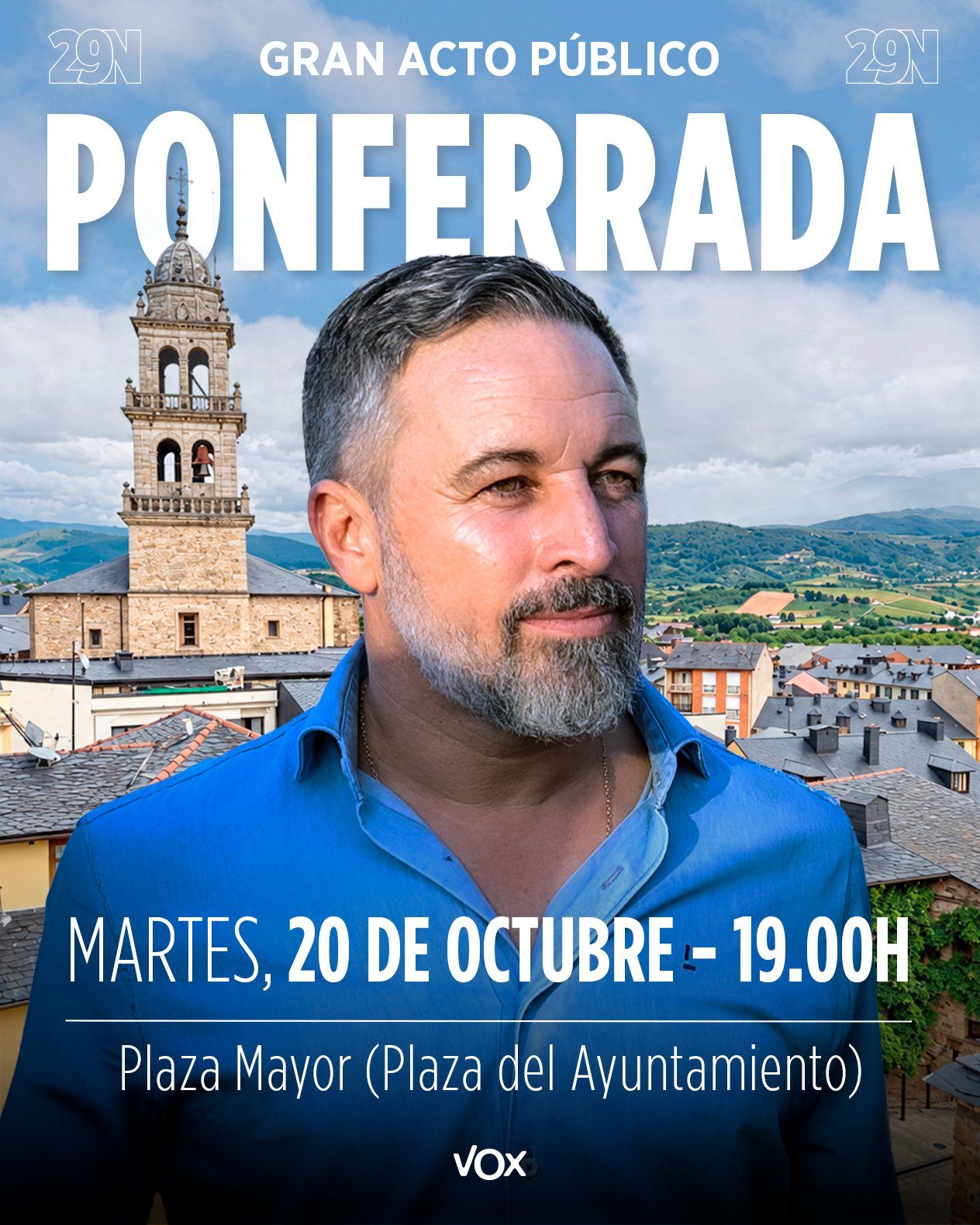 Santiago Abascal protagonizará un mitin en Ponferrada el próximo martes. Santiago Abascal protagonizará un mitin en Ponferrada el próximo martes.