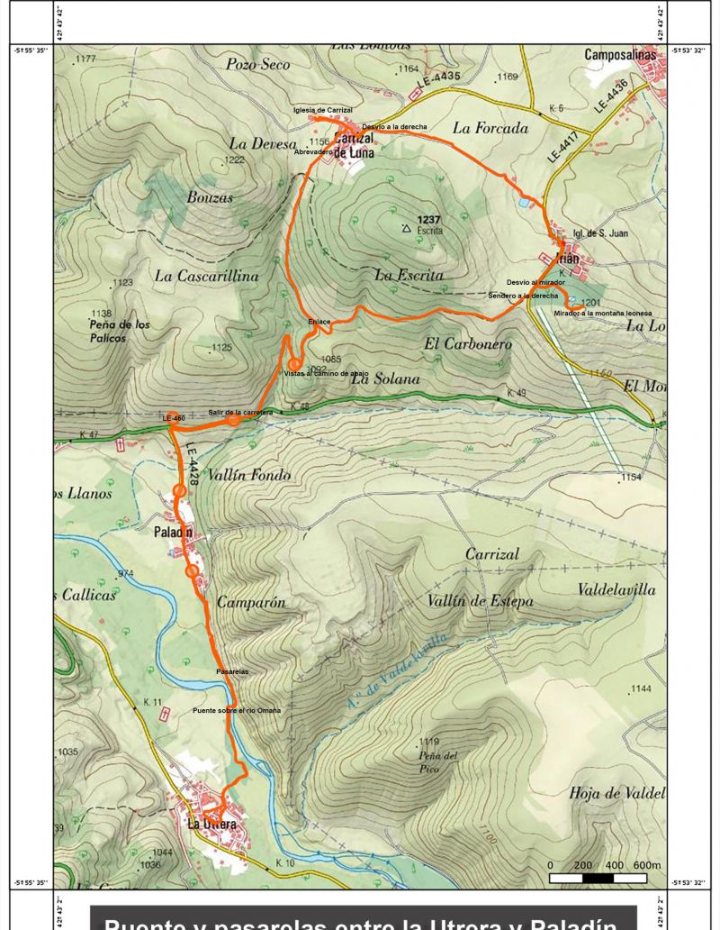 Mapa de Pasarelas de la Utrera a Paladín Mapa de Pasarelas de la Utrera a Paladín