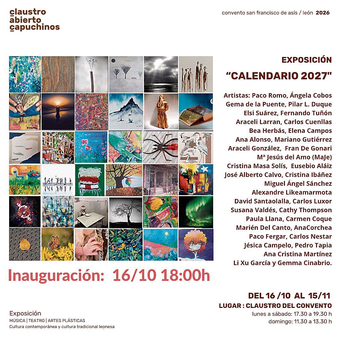 Collage con las obras de los 36 artistas participantes en Calendario 27, tres artistas por cada uno de los meses.