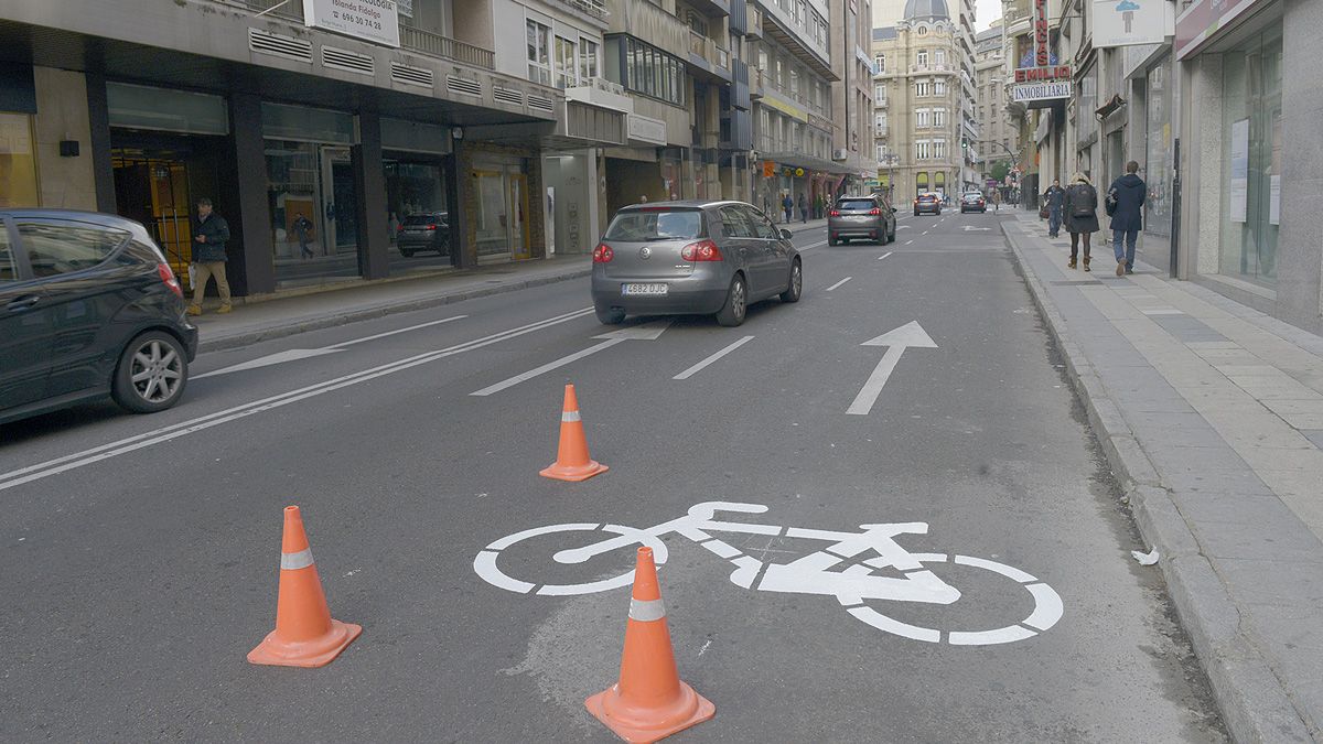 Señalización vial del 'ciclocarril' en la avenida Independencia. | MAURICIO PEÑA