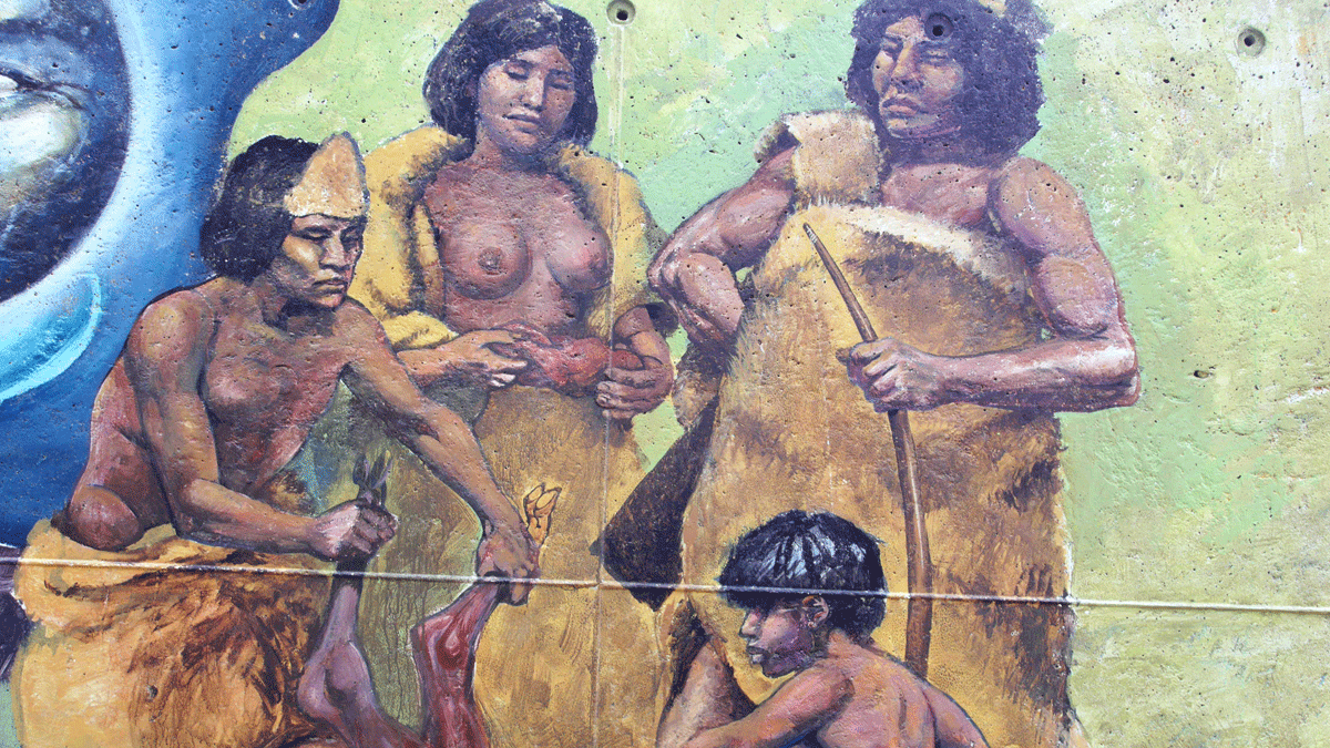 Mural indígena en Tierra de Fuego.