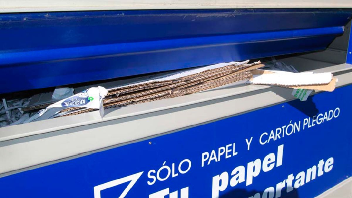 Imagen de un contenedor reservado para depositar papel y cartón. | ASPAPEL