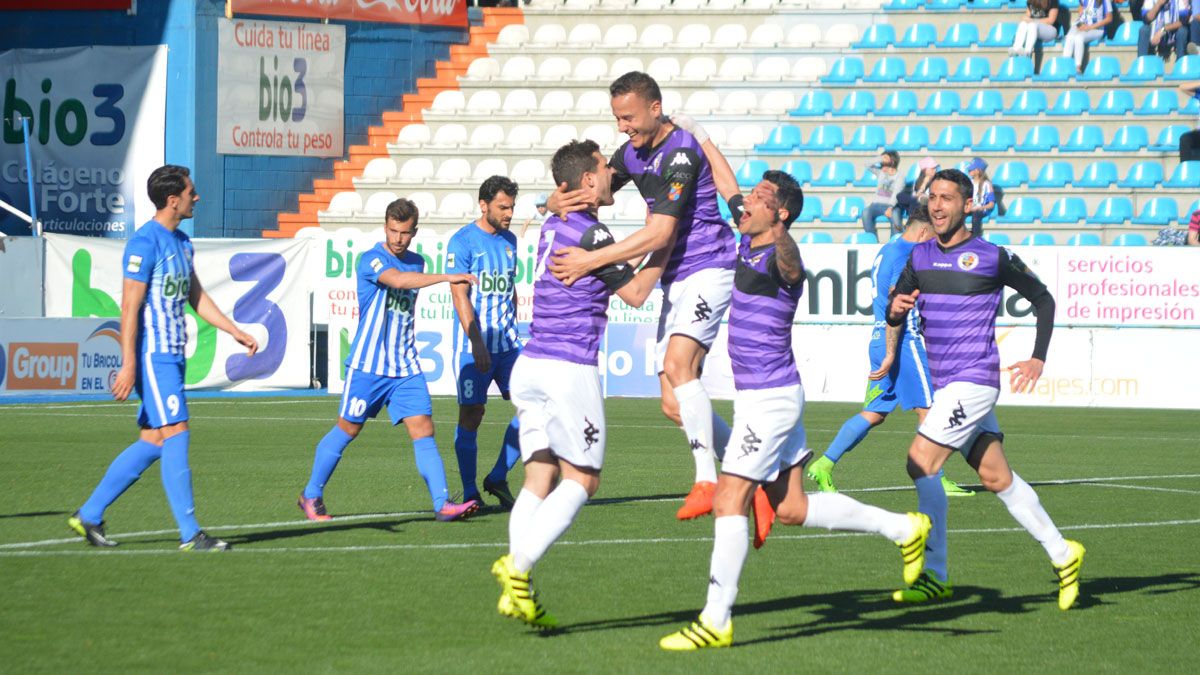Los jugadores del Palencia celebran el primero gol. | A. CARDENAL