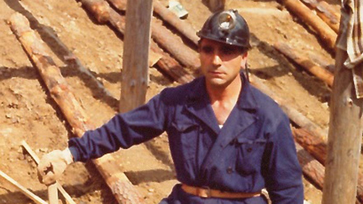 Benjamín Rubio, en un concurso de posteadores mineros en Caboalles de Abajo.