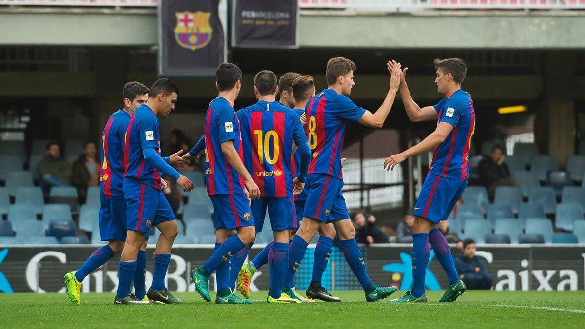 El F.C. Barcelona B celebra un gol en el Mini Estadi. | F.C. BARCELONA