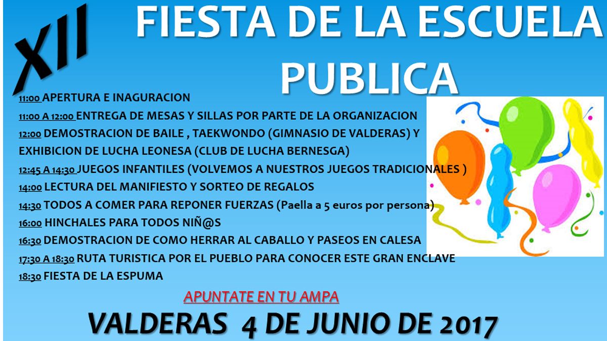 La fiesta de la Escuela pública se celebra el martes 6 de junio en Valderas.