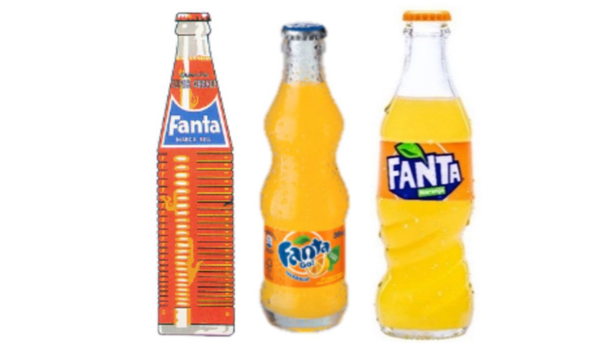 La botella de Fanta ha evolucionado desde el diseño original hasta el innovador diseño asimétrico. | L.NC.