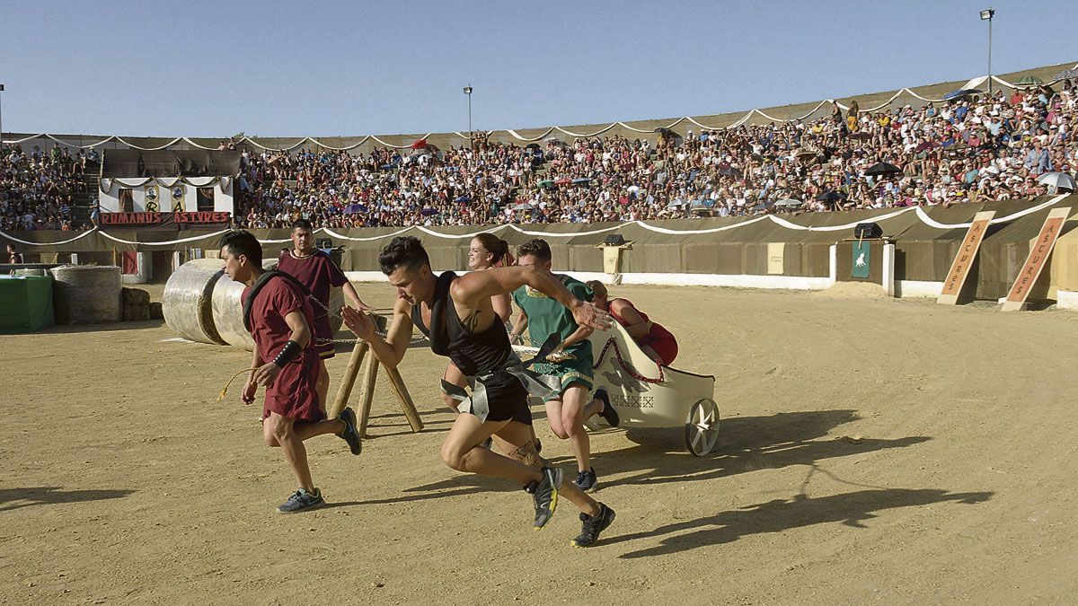 Imagen de una de las pruebas disputada este sábado en el Circo entre astures y romanos. | MAURICIO PEÑA