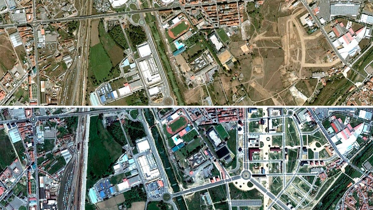 El antes y el después del desarrollo urbanístico de La Lastra, en León, uno de los casos que ha documentado Nación Rotonda.