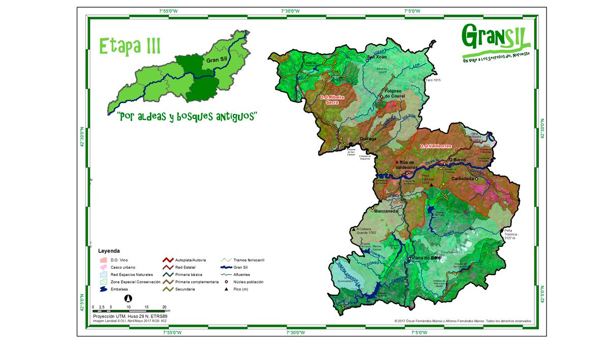 Mapa de situación y la Serra da Enciña da Lastra, en foto interior.