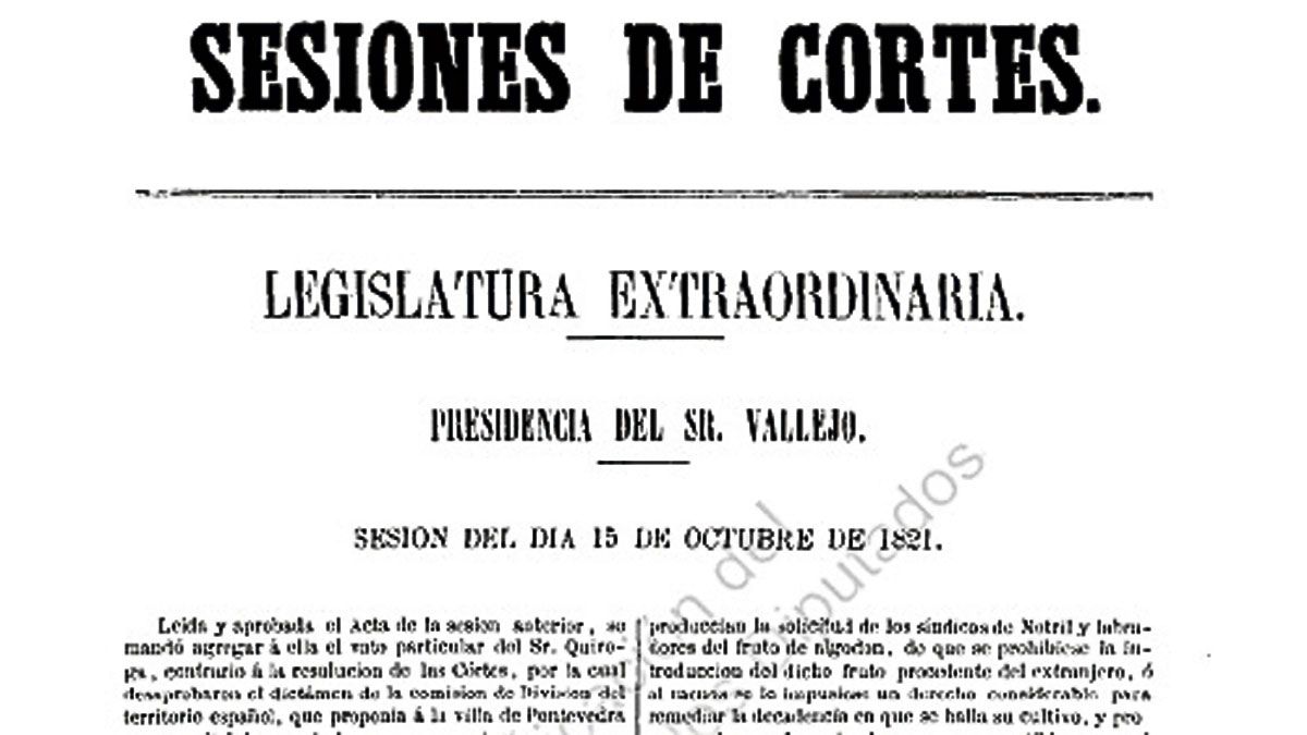 Imagen del diario de sesiones del 15 de octubre de 1821.