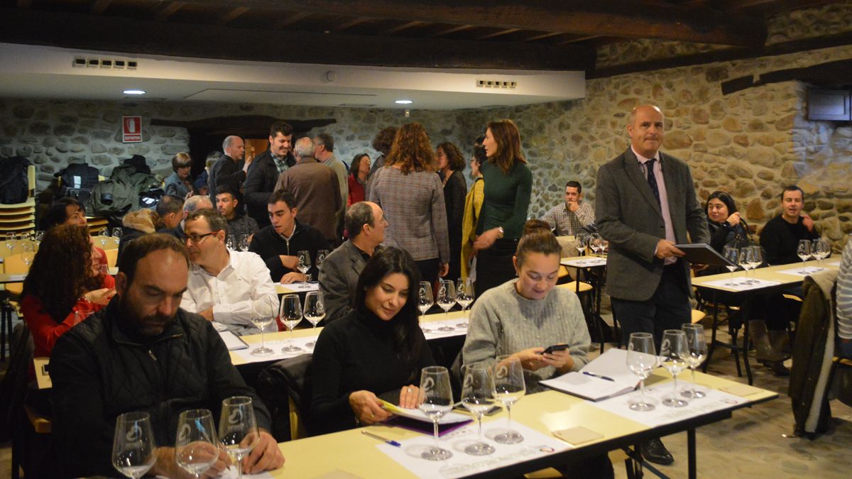 El viceconsejero Jorge Llorente, de pie en el centro, con los participantes en la jornada de análisis sensorial. | D.M.