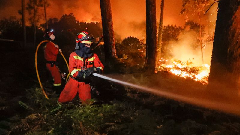 Efectivos de la UME de León luchando contra las llamas en uno de los fuegos registrados en Galicia. | UME