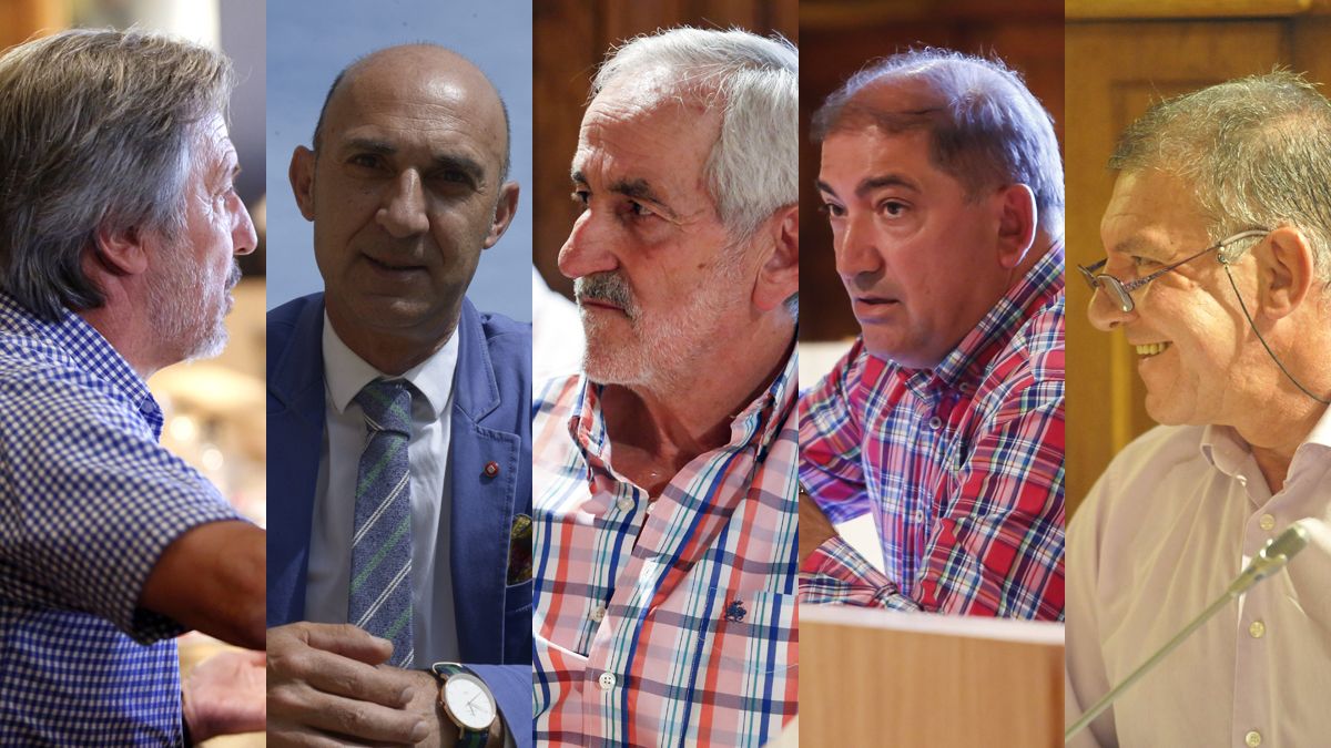 Los portavoces de los cinco grupos de la oposición en la Diputación de León, representantes de CB, Ciudadanos, UPL, PSOE y En Común.
