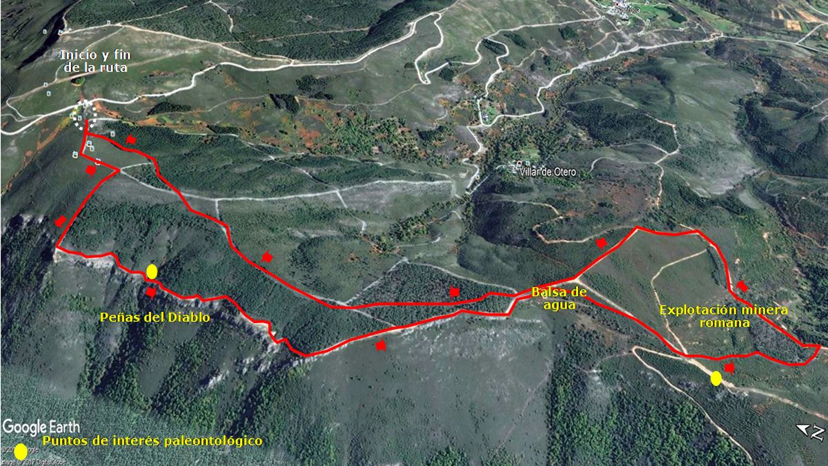 Ubicación de la ruta de senderismo ‘Asomándose al desfiladero del Diablo’, en Google Earth.