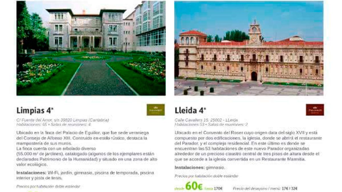 Así aparecía el catálogo de Paradores con el de León promocionando el de Lleida. | L.N.C.