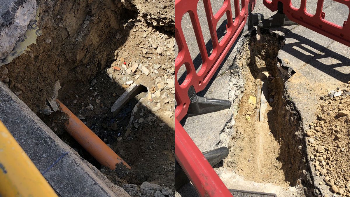 Dos imágenes donde se puede comprobar cómo se encuentran las tuberías de saneamiento en el barrio. | ABAJO Dos imágenes donde se puede comprobar cómo se encuentran las tuberías de saneamiento en el barrio. | ABAJO