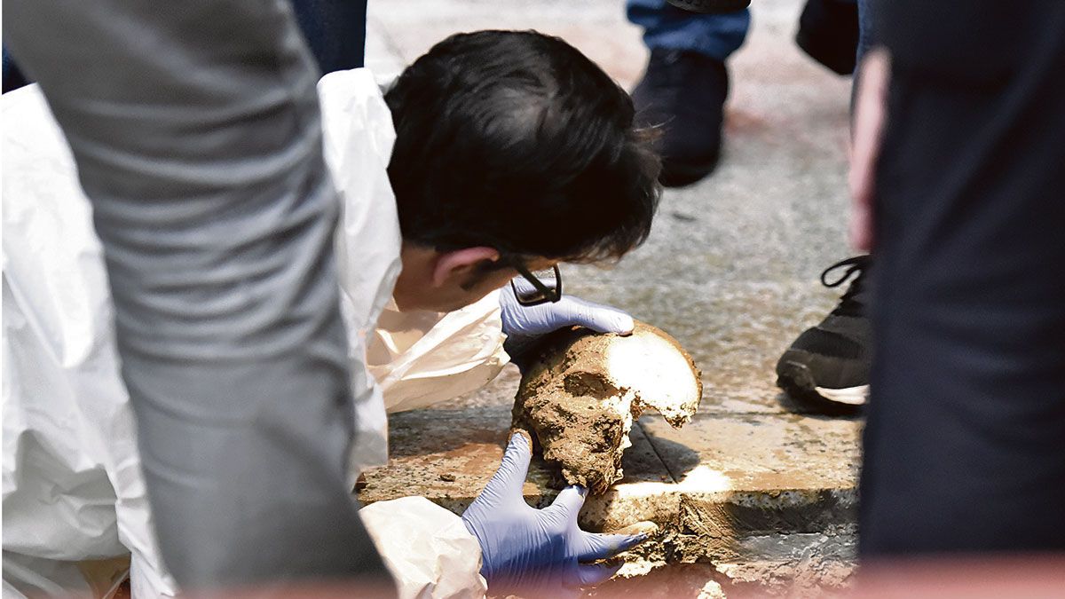 Restos humanos encontrados recientemente en la céntrica plaza de Santo Domingo. | SAÚL ARÉN