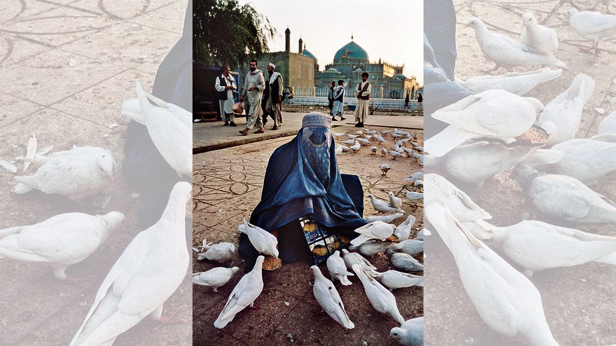 27/09/2008. Una mujer afgana alimenta a las palomas en un parque al lado de la mezquita Hazrat Ali, en la ciudad santa de Mazar-E-Sharif. 27/09/2008. Una mujer afgana alimenta a las palomas en un parque al lado de la mezquita Hazrat Ali, en la ciudad santa de Mazar-E-Sharif.