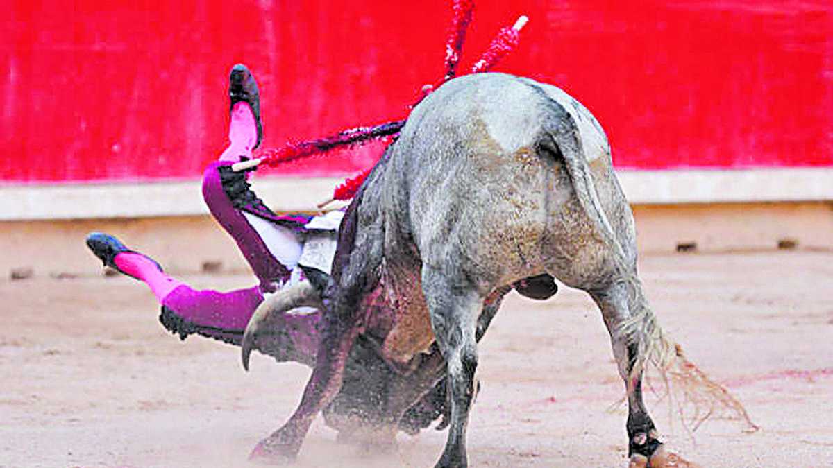 Una de las secuencias de la terrible cogida de Javier Castaño en Pamplona.|L.N.C.