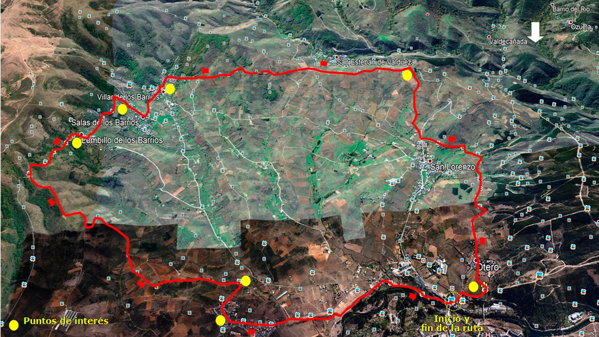 Ubicación de la ruta de senderismo 'Pueblos señoriales y viñedos', en Google Earth.