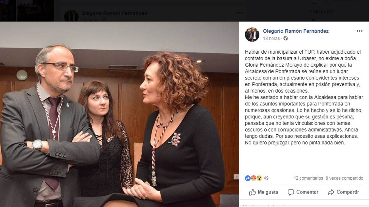 Captura de pantalla del mensaje en Redes Sociales de Olegario Ramón, portavoz del PSOE de Ponferrada.